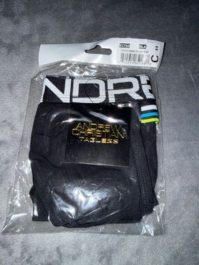 Andrew Christian Black Brief with Blue, White and Green Stripe Accents